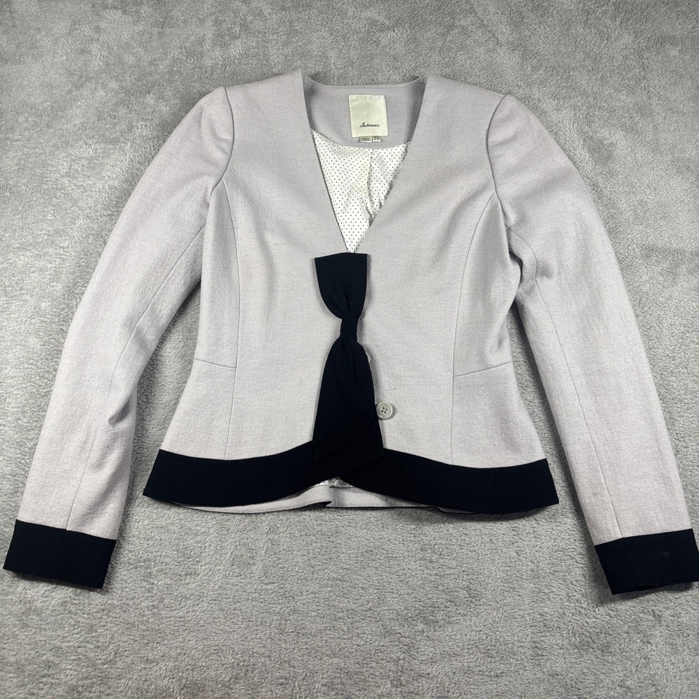 Anthropologie Elevenses Women's Wool Black Bow Blazer Jacket Gray‎ Size US 2